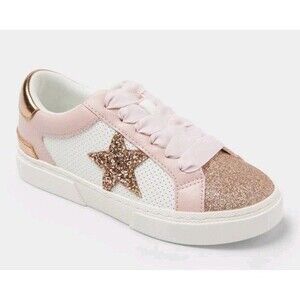 Art Class Kids' Kaitlyn Court Sneakers Low Top Lace Up Glitter Shoes Size 2 New